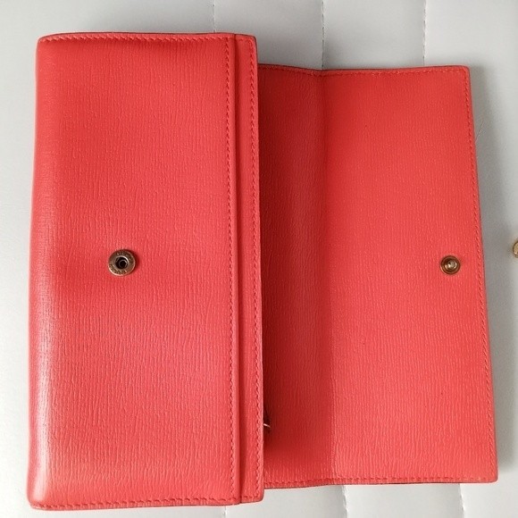 Gucci Red/Orange Leather Horse bit long wallet Authentic w/Chain & insert - Picture 6 of 15